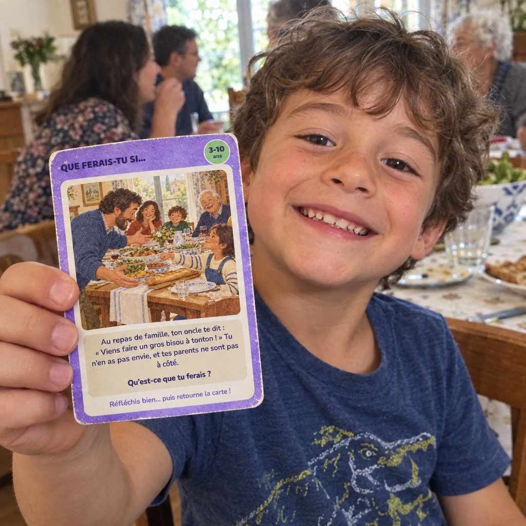 Enfant qui tient une carte du pack « En famille »